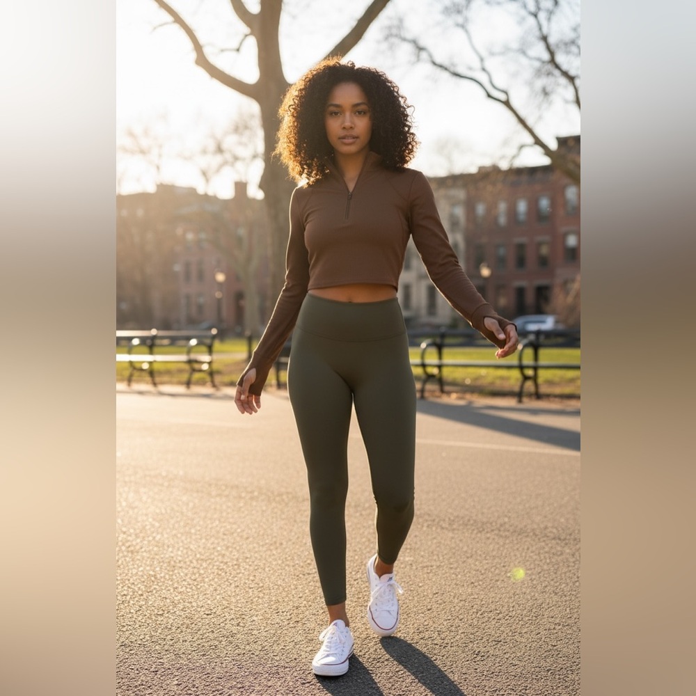 (La-Image) Brown Long Sleeve Crop Top